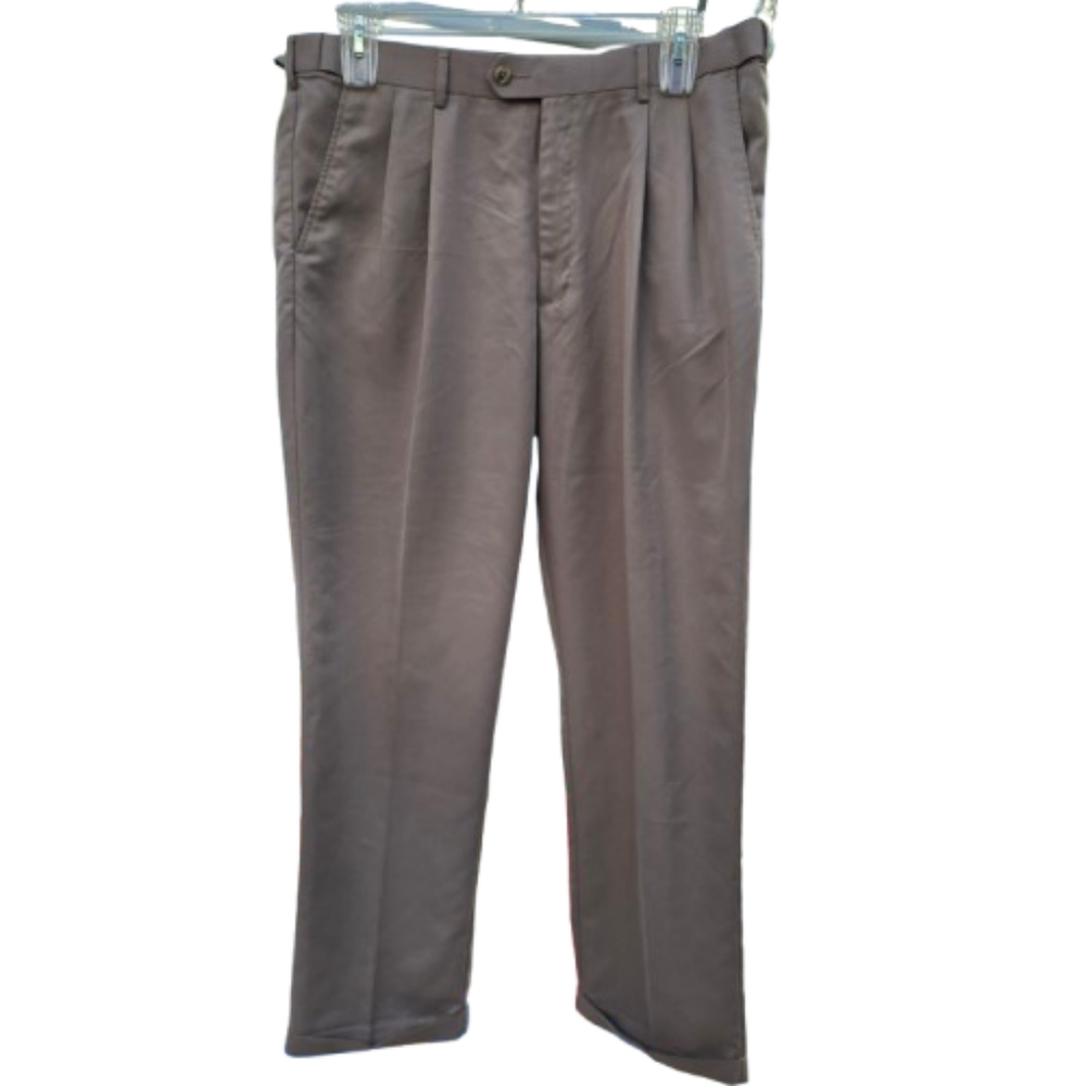Men's Perry Ellis Classic Brown Plated Pants Sz 36X30